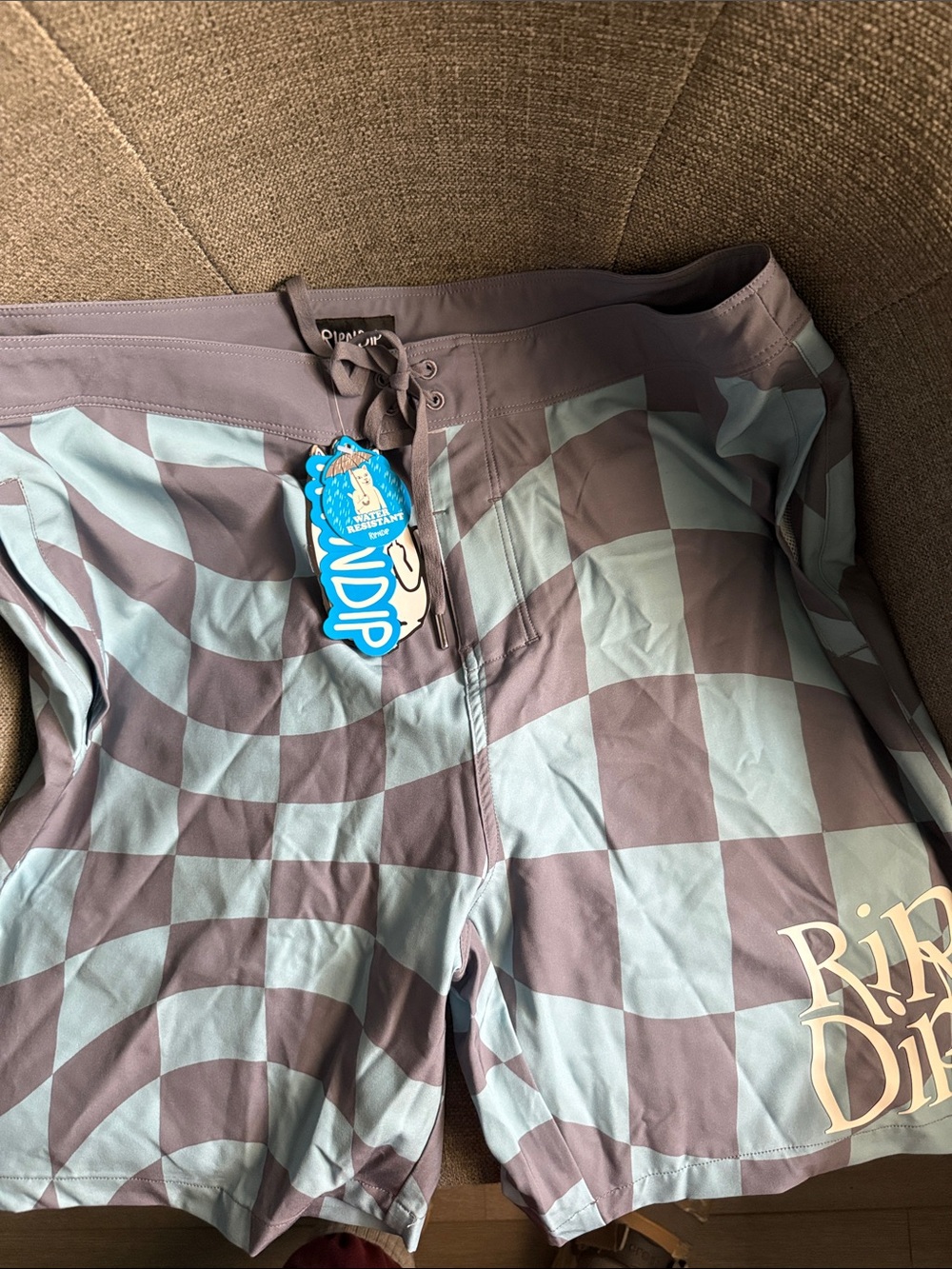 Ripndip Checkerboard Swim Shorts in Light Blue & grey